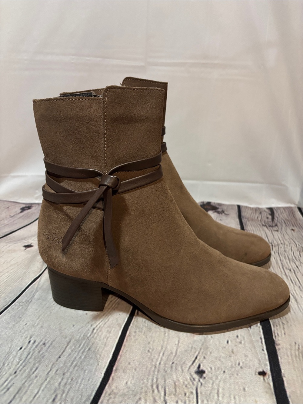 Revelry Brown Suede Ankle Booties with Wrap Tie